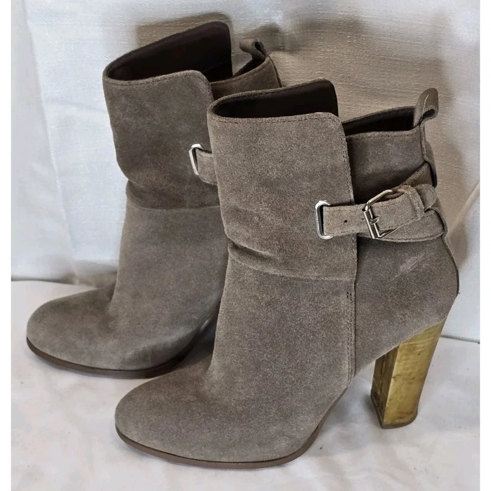 Dolce Vita Ankle Boots Women's 8.5 Beige Suede Stacked‎ Heels